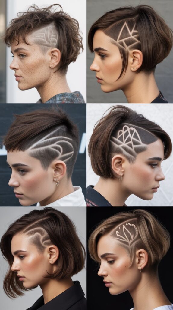 French Bob With Undercut Design And Textured Bangs