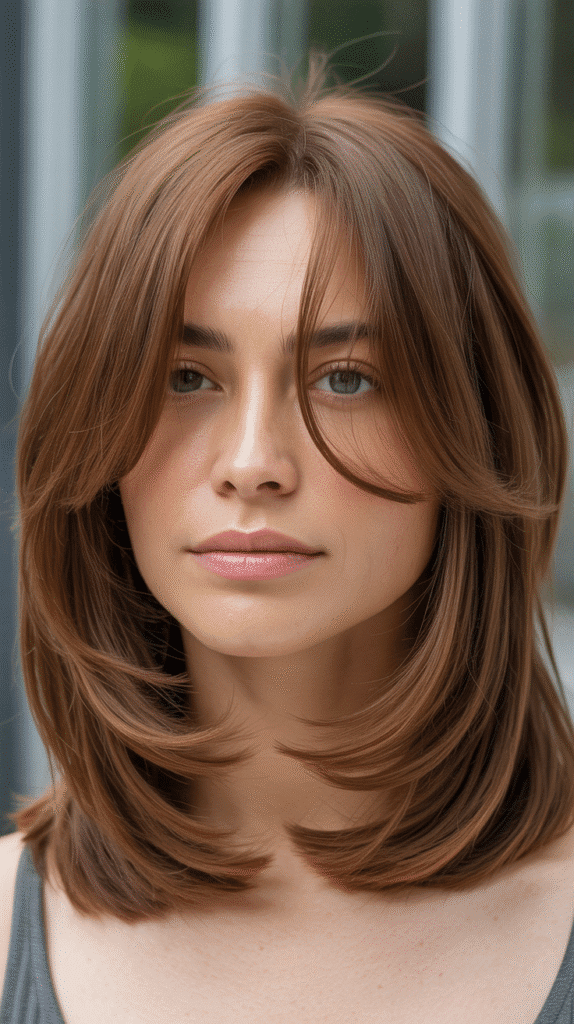 30 Stunning Long Bob with Curtain Bangs Ideas 9 Long Bob with Curtain Bangs and Face-Framing Layers