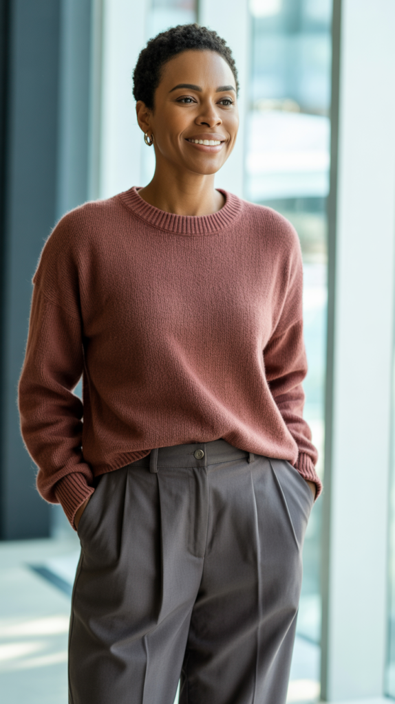 Crewneck Sweater with Pleated Trousers