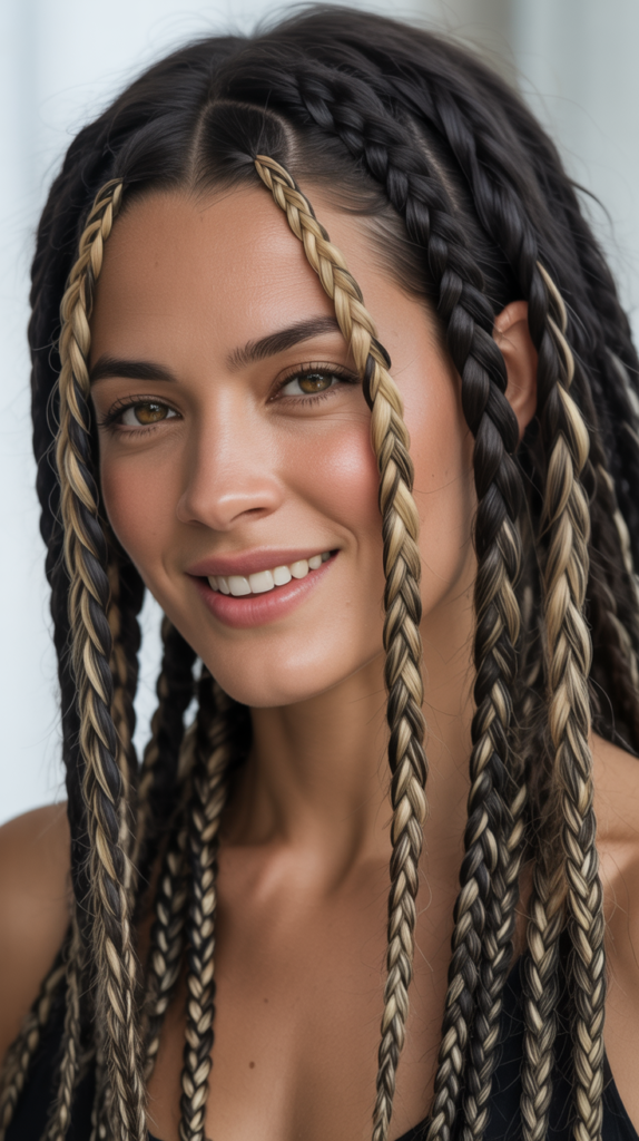 Blonde Highlights on Black Braided Styles