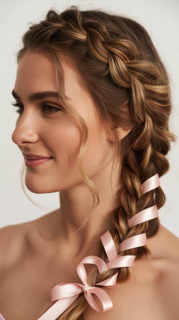 Side Braid with Ribbon Woven Through