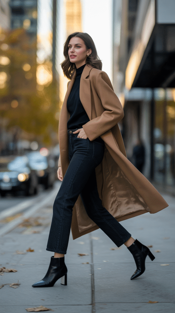30 Chic Casual Fall Outfits for Women with Jeans 9 Long Coat with Straight Jeans