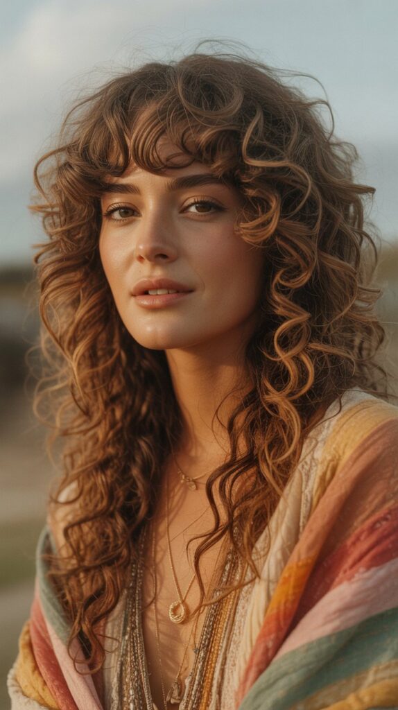Transform Your Look: 25+ Stunning Curly Hairstyles For Round Faces 23 Curly Bardot Bangs With Length