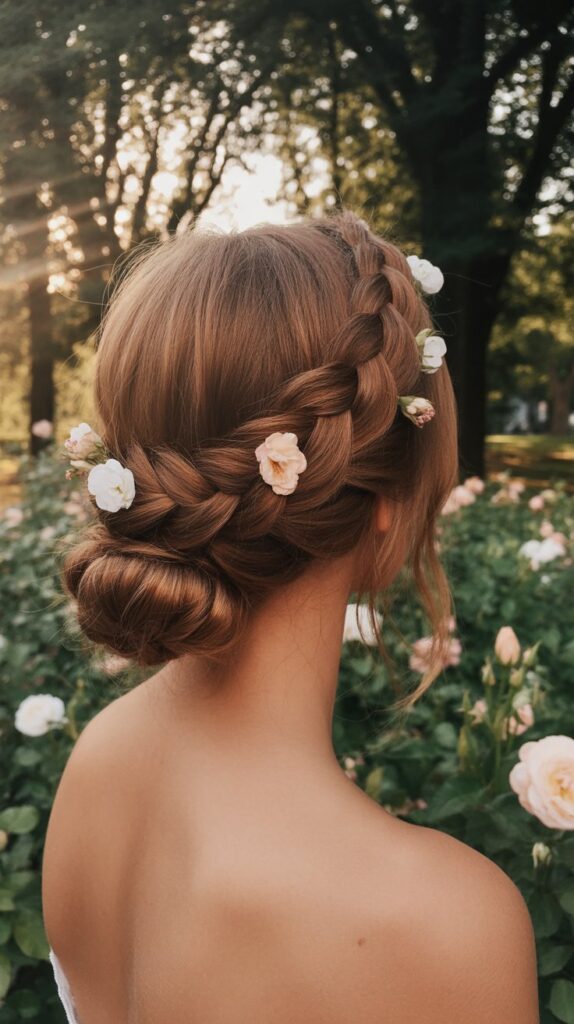 30+ Romantic Bridesmaid Updo Hairstyles with Braid 2 Dutch Braid Crown Updo