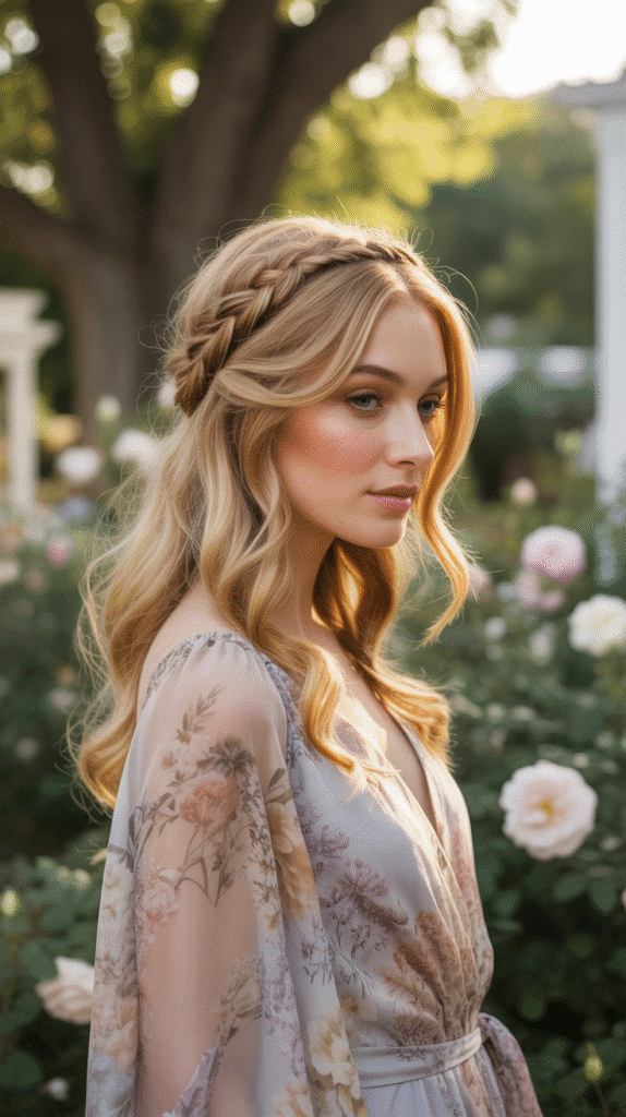 27+ Easy Wedding Guest Hairstyles for Long Hair 24 Braided Half-Crown