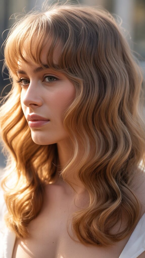 Wavy Long Bob with Curtain Bangs and Deep Side Part