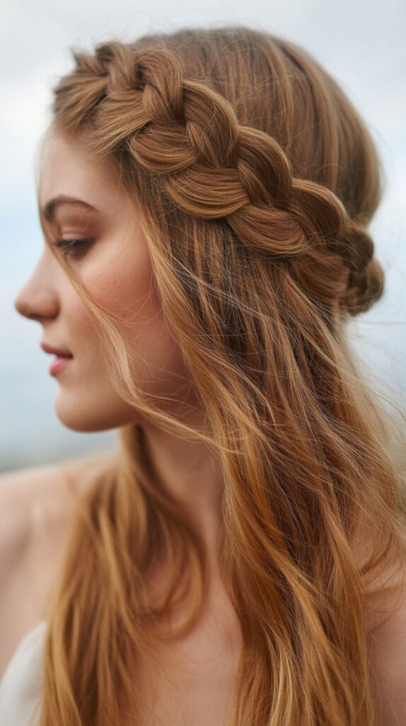 30 Braided Greasy Hair Hairstyles to Try 28 Halo Braid with Loose Ends