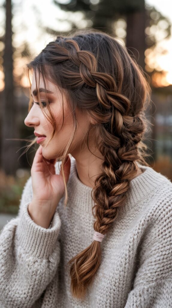 33 Easy Winter Hair Braids You'll Love 13 Twisted Side Braid