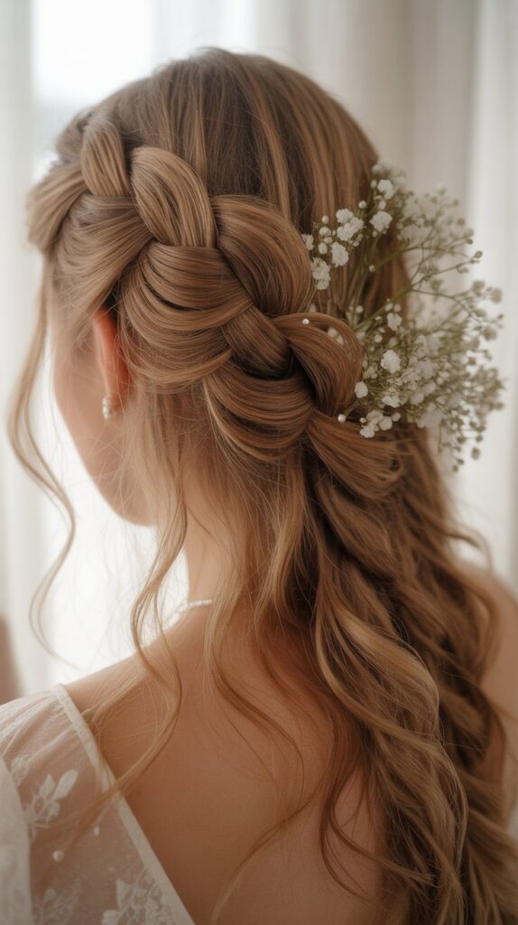 33 Best Half-Up, Half-Down Bridal Hairstyles 5 Waterfall Braid Half-Up Hairstyle
