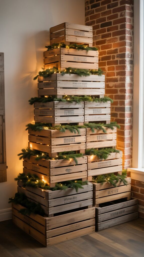 Best 30 Beautiful Wooden Christmas Trees to Try This Year 20 Wooden Crate Christmas Tree