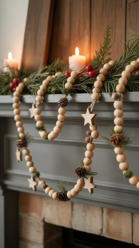 Wood Bead Garland with Christmas Elements