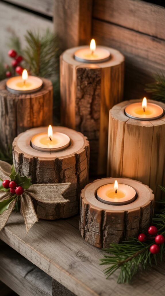 Rustic Wooden Christmas Candles (Decorative)