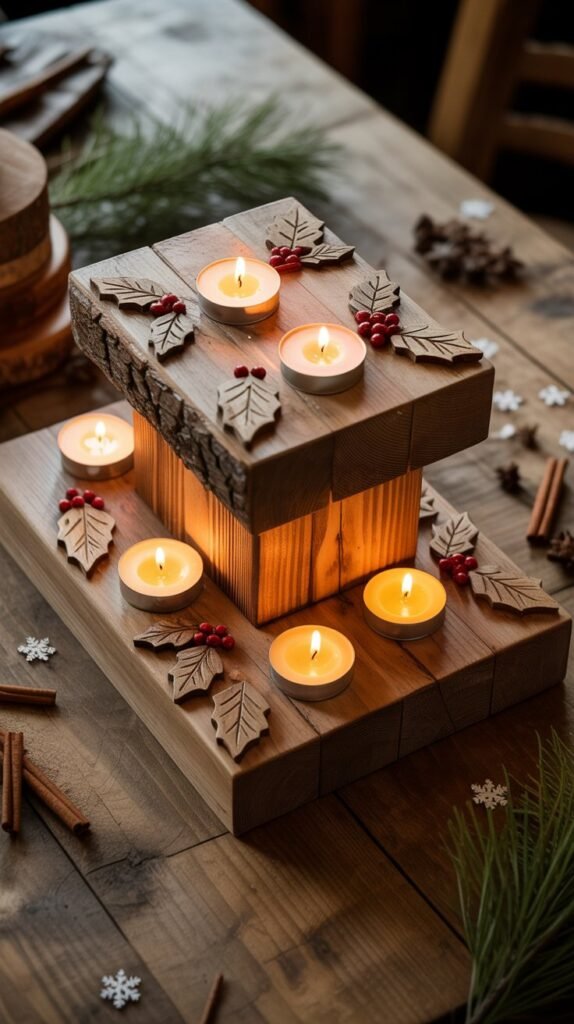 Wooden Christmas Candle Holders