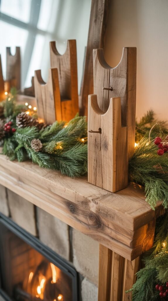 Rustic Wooden Christmas Mantel Garland Holders