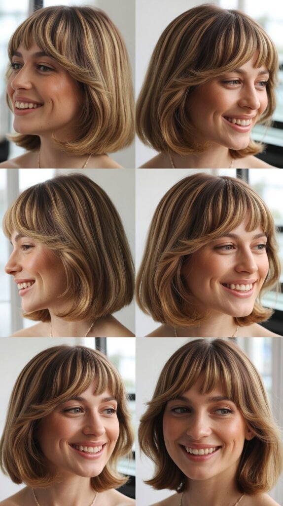 Layered Long Bob with Feathered Curtain Bangs