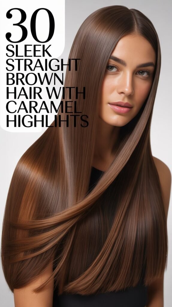 30 Sleek Straight Brown Hair with Caramel Highlights