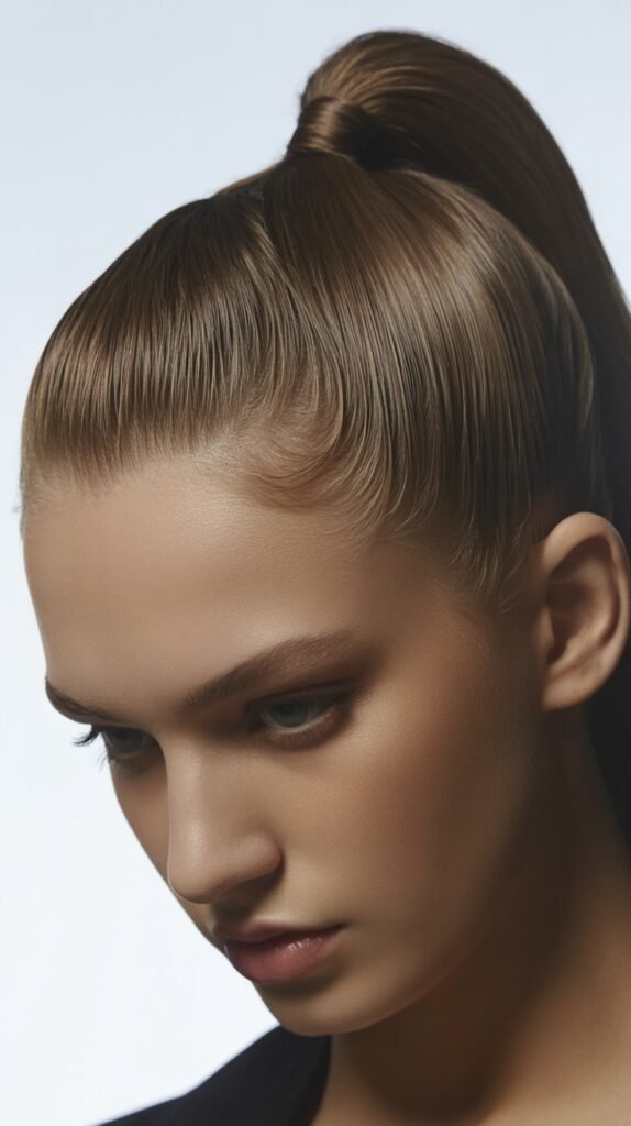 Slicked-Back Ponytails