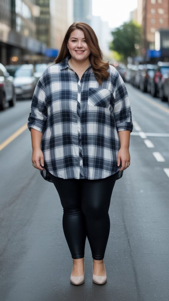 Plaid Shirt with Black Leggings