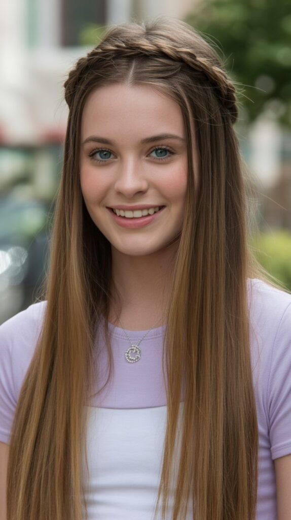 Straight Hair with Crown Braid