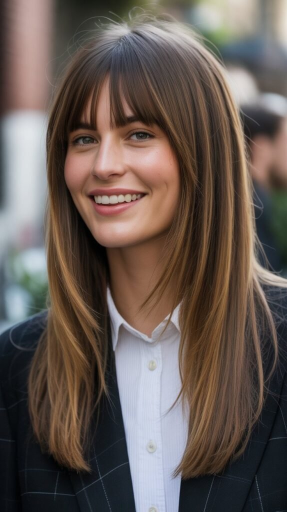 Layered Bangs with Straight Hair and Face-Framing