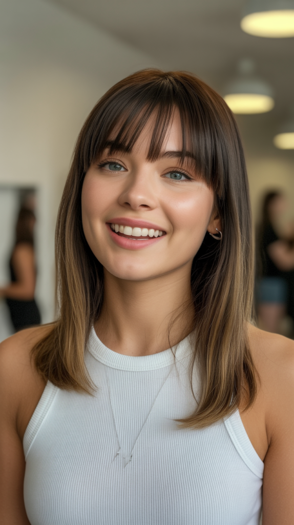 Feathered Bangs with Straight Shoulder-Length Hair
