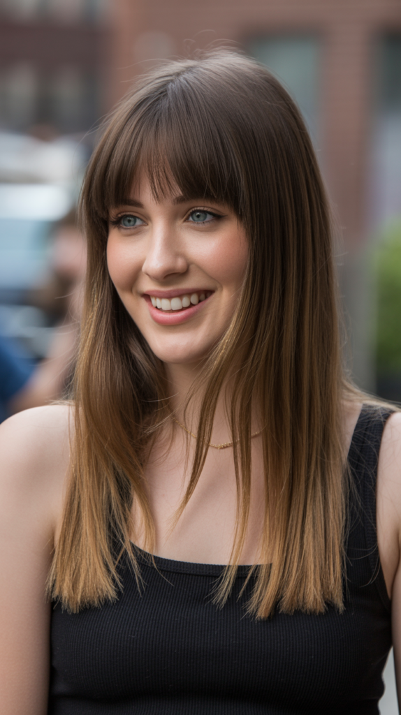Straight-Across Bangs with Middle Part Long Hair