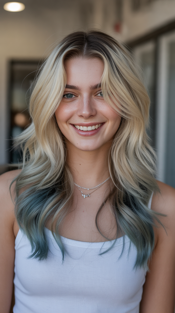 Unique Blonde Highlights with Blue Tones Ideas