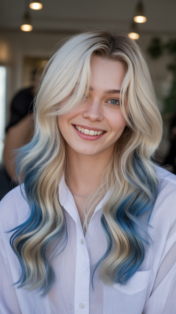  Icy Platinum Blonde with Baby Blue Ribbons