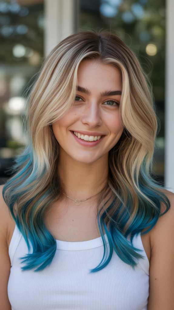 Toasted Coconut Blonde with Lagoon Blue Tips