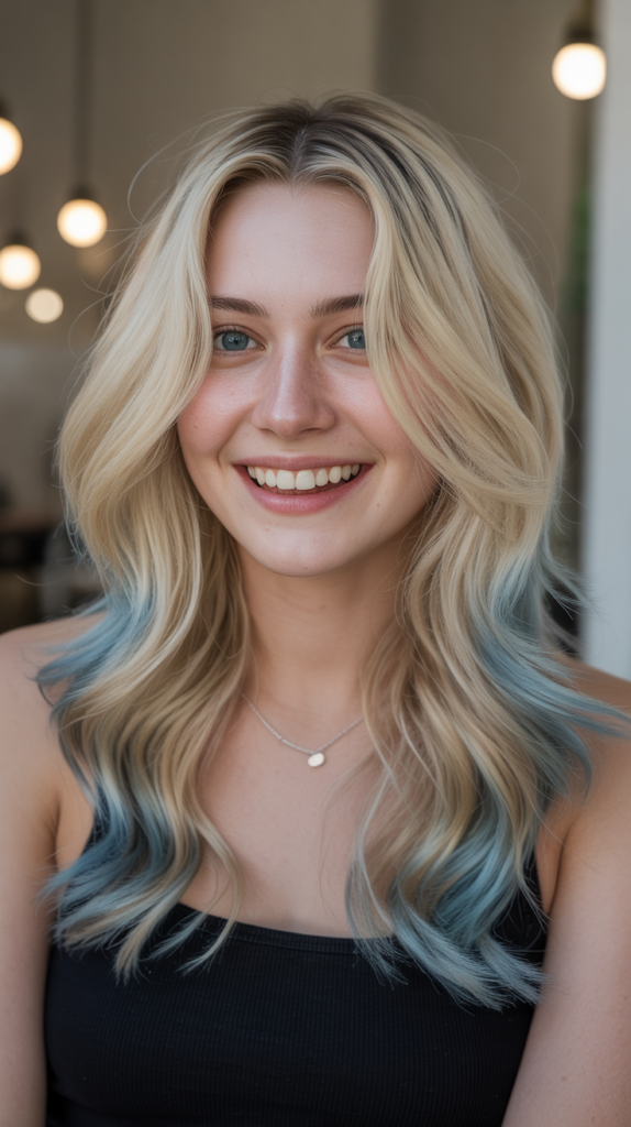 Champagne Blonde with Powder Blue Babylights