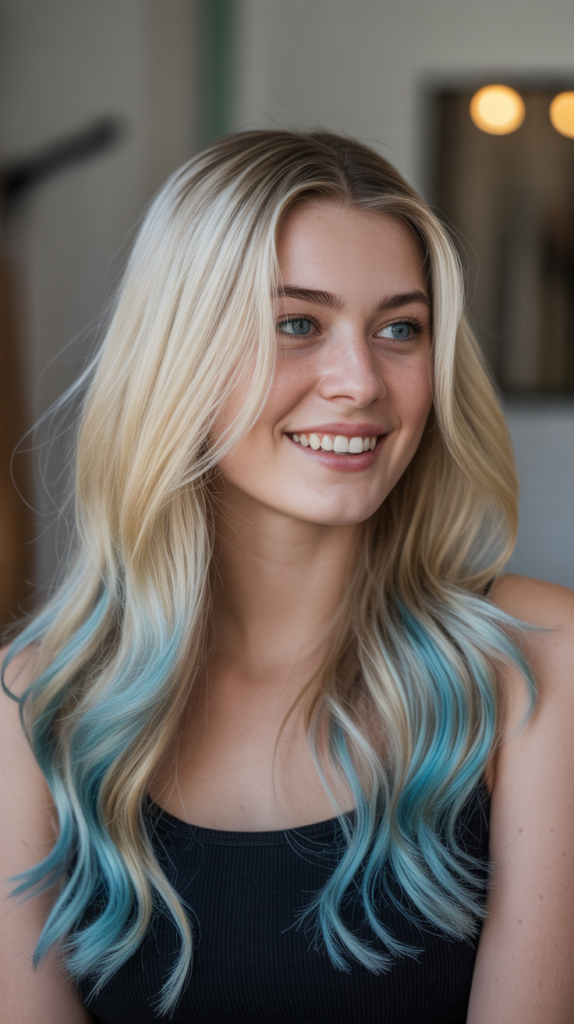  Flaxen Blonde with Sky Blue Balayage