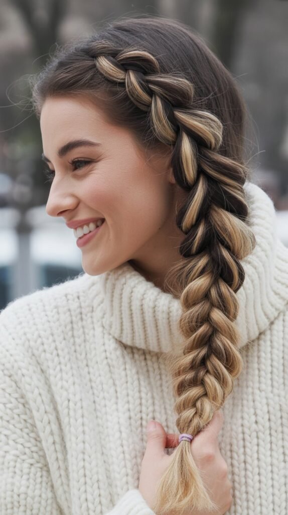 Chunky Side Braid with Ribbon Weave
