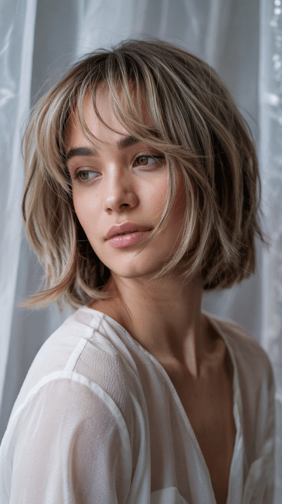 Choppy Bob with Feathered Layers and Micro Fringe