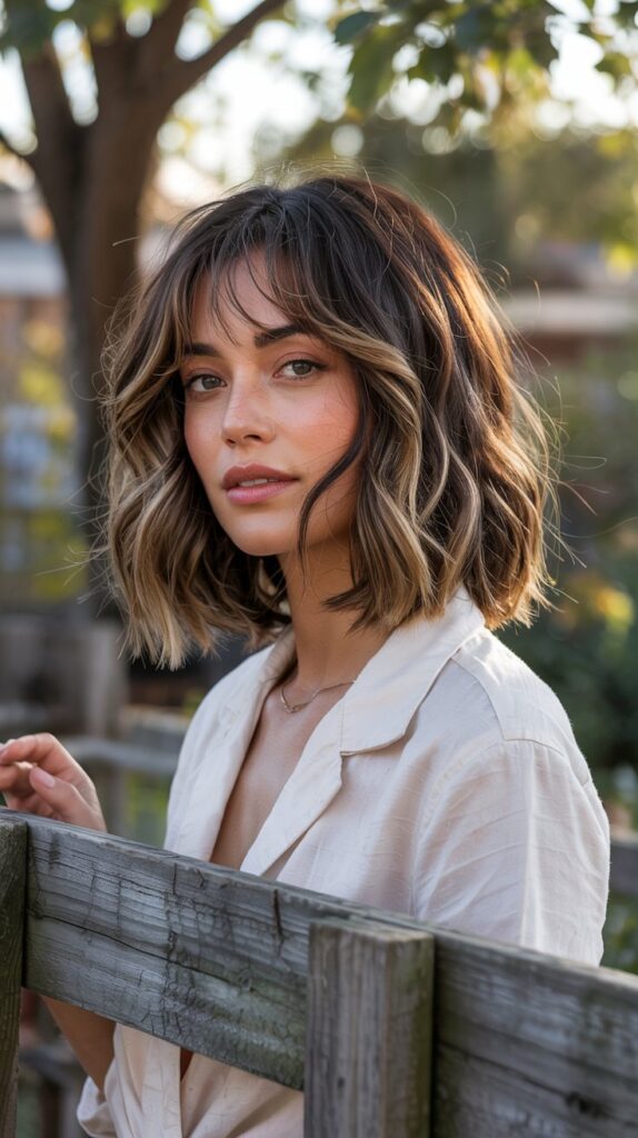  Wavy Long Bob with Curtain Bangs