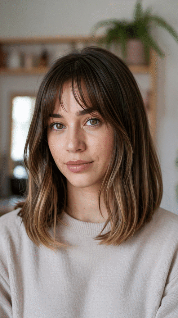  Long Bob with Curtain Bangs and Ombré
