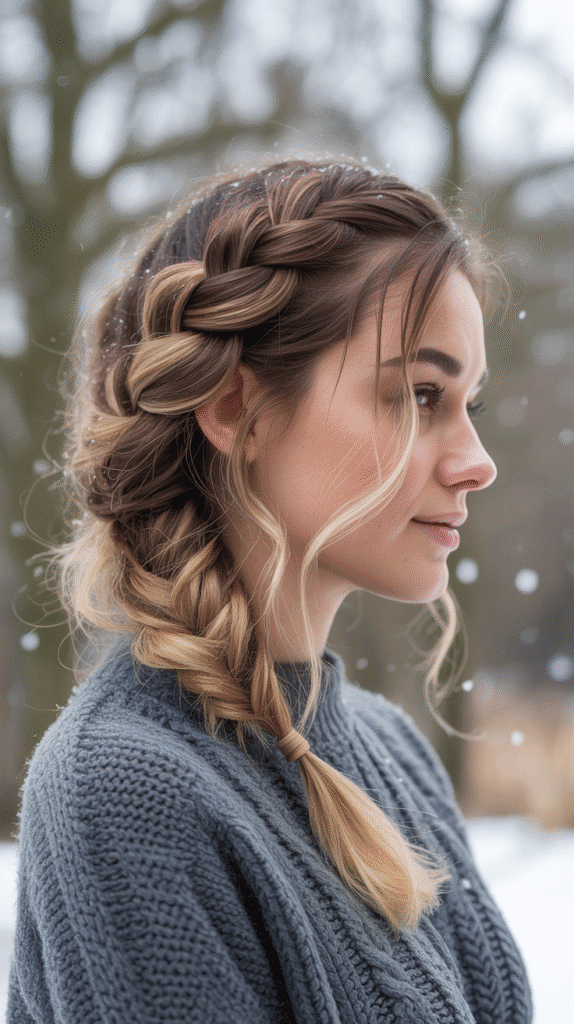 33 Easy and Simple Cute Winter Hairstyles 2 Messy Side Braid