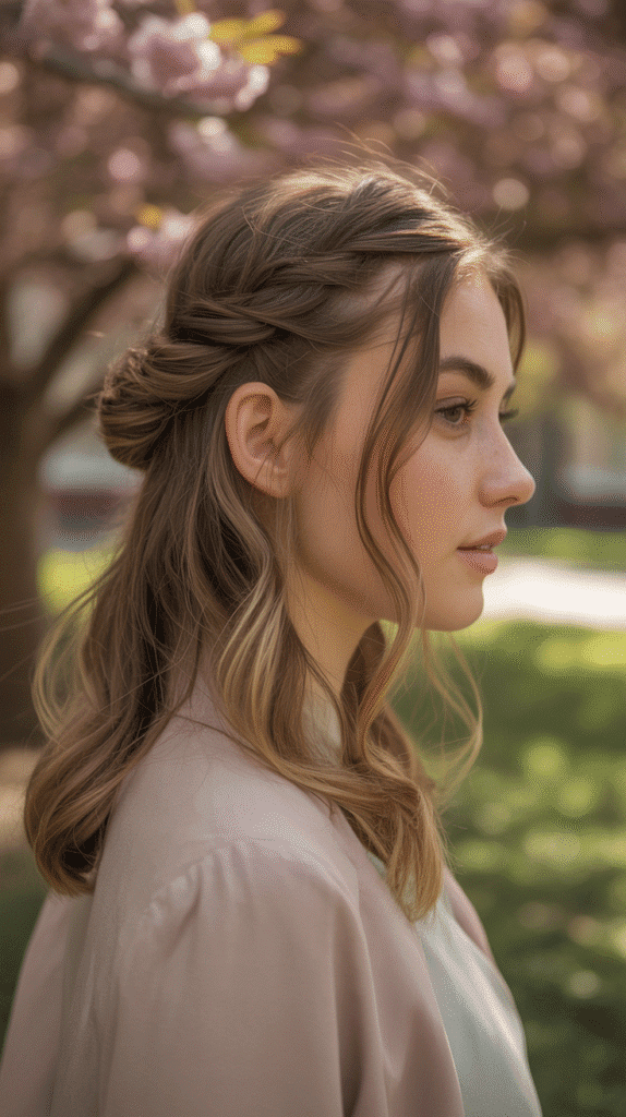 30 Cute Greasy Hair Hairstyles for School 17 The Twisted Crown Half-Up