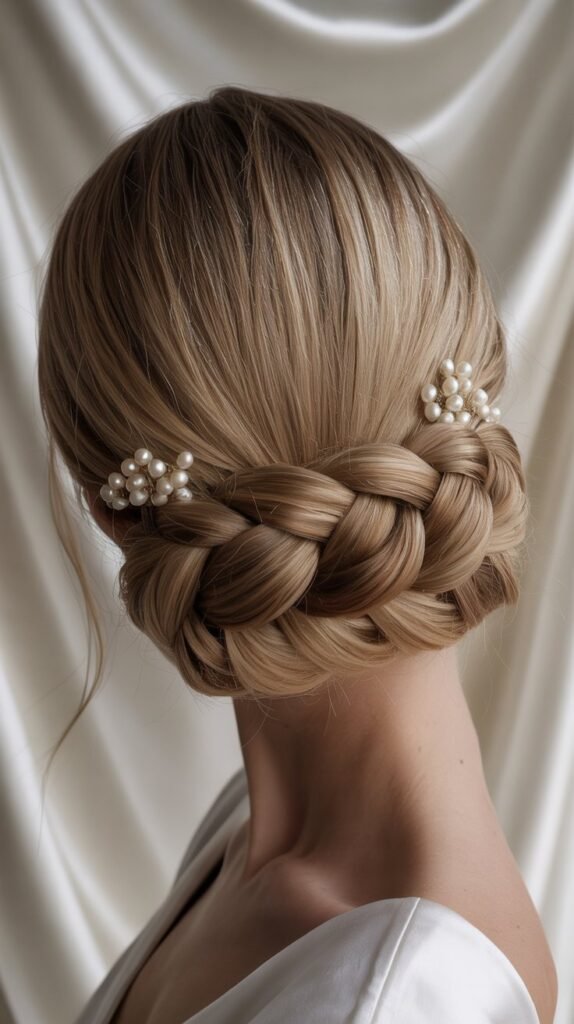  Braided Chignon with Blunt Bangs