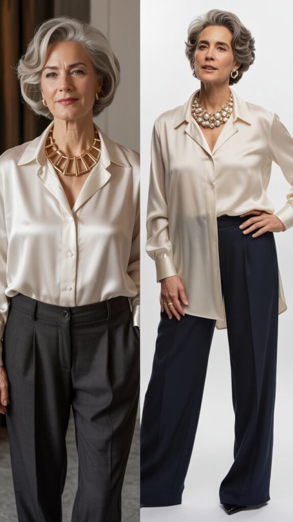 Silk Blouse with Statement Necklace