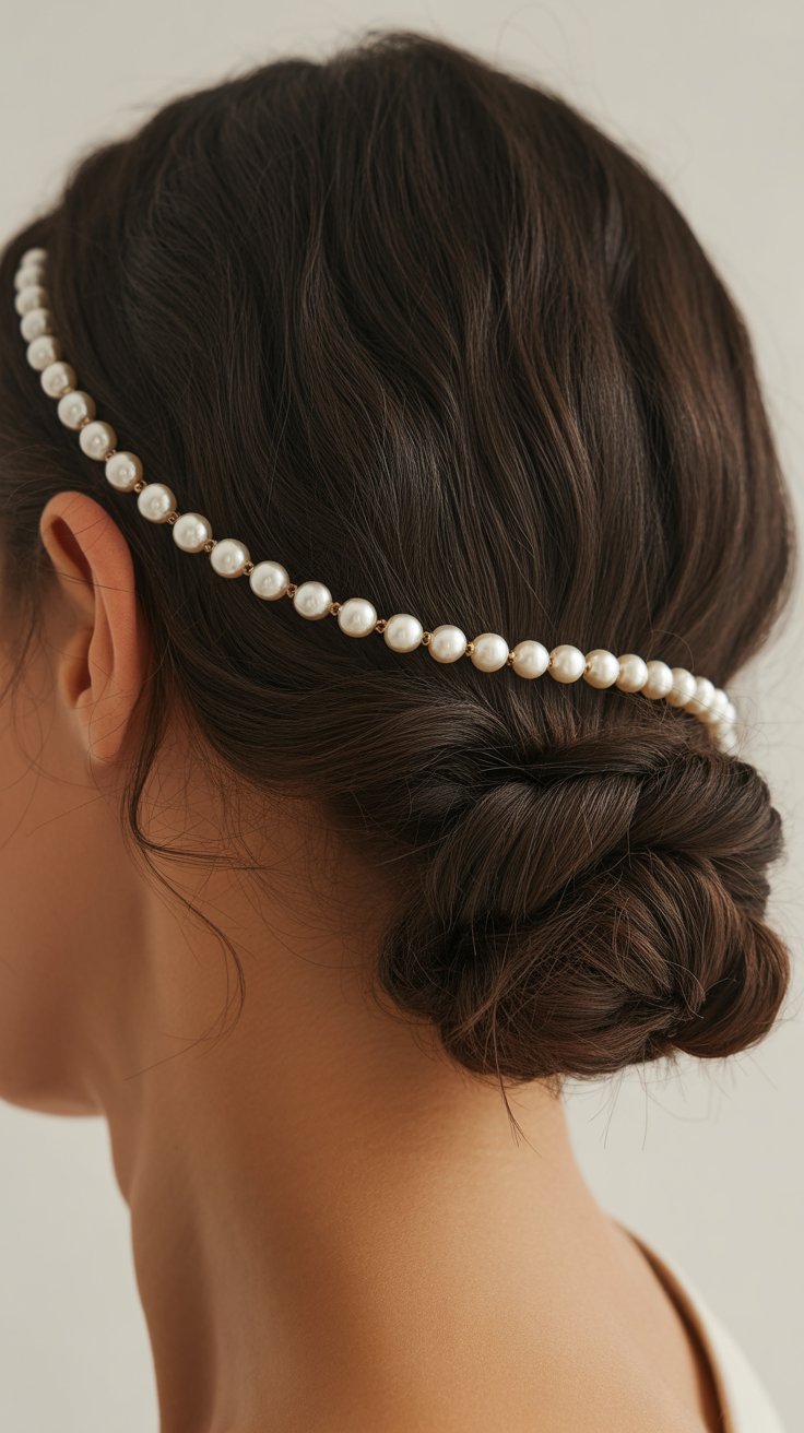 Twisted Low Chignon with Pearl Headband