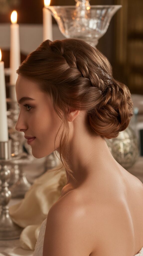 30+ Romantic Bridesmaid Updo Hairstyles with Braid 10 Braided Twist Side Chignon