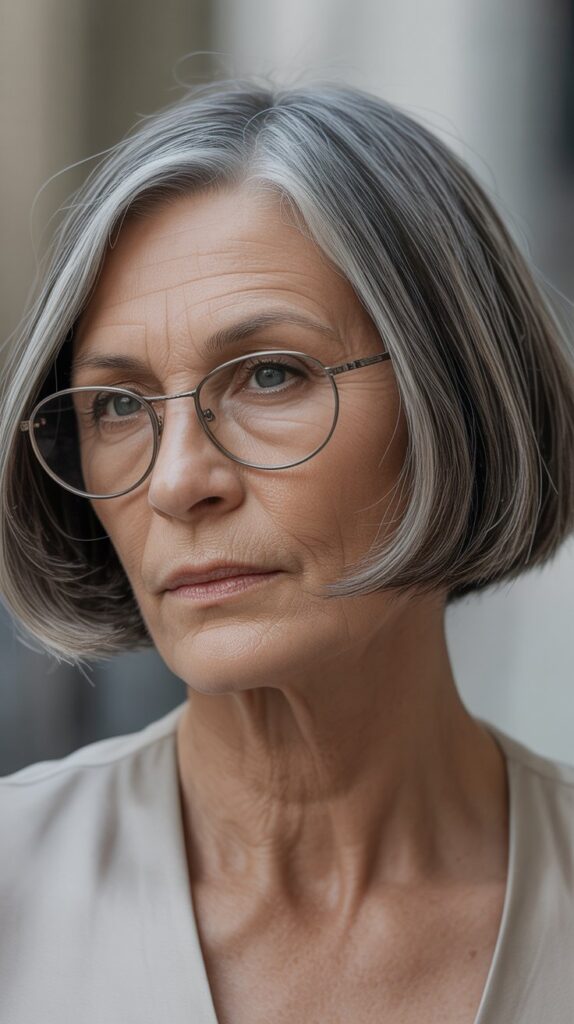 Best 27+ Hairstyles for Thin Fine Hair Over 60 with Glasses 22 Precision Bob with Micro Layers