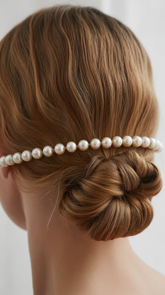 Rolled Updo with Pearl Headband