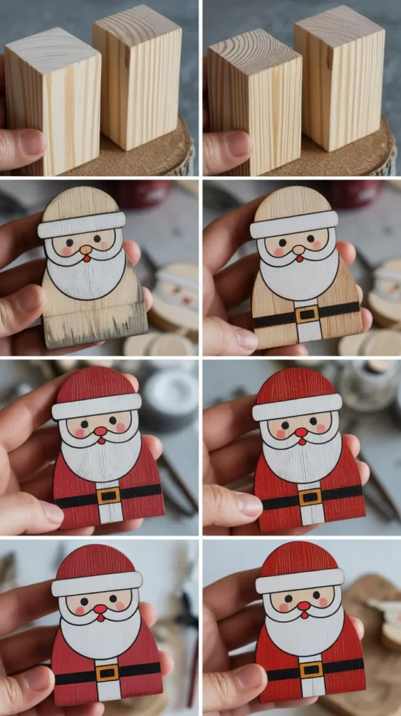 Rustic Wooden Santa Figurines