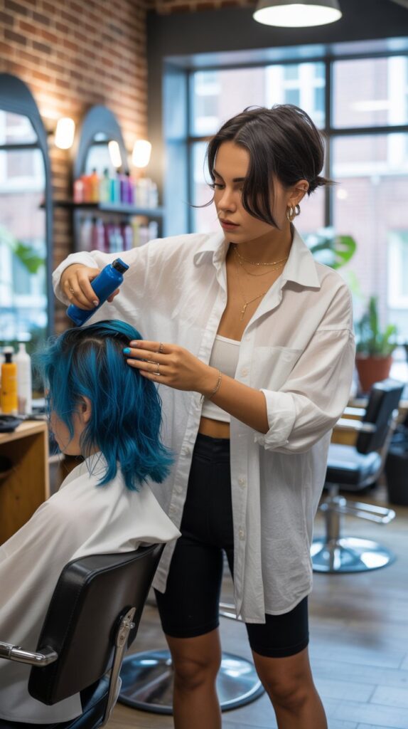 33 Chic Hairstylist Outfits for Work This Summer 17 Oversized Linen Shirt with Bike Shorts