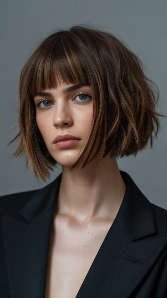 27 Stunning Choppy Bob Haircuts for Thick Hair 17 Choppy Bob with Blunt Fringe