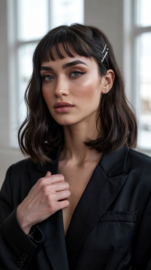 . Long Bob with Curtain Bangs and Side Part