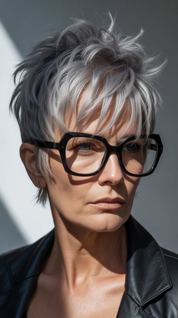 Best 27+ Hairstyles for Thin Fine Hair Over 60 with Glasses 23 Shattered Pixie Cut