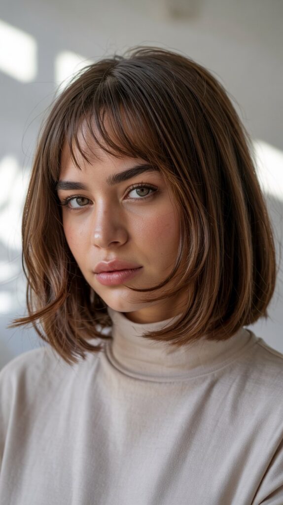  Long Bob with Curtain Bangs and Hidden Undercut