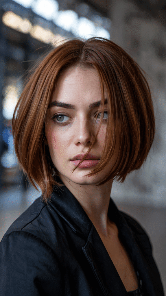 Asymmetrical Choppy Bob with Side-Swept Bangs